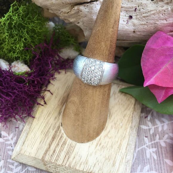 Brushed Platinum Solid Sterling Silver Pave Set Cz Ring Size 7 - Picture 3 of 8